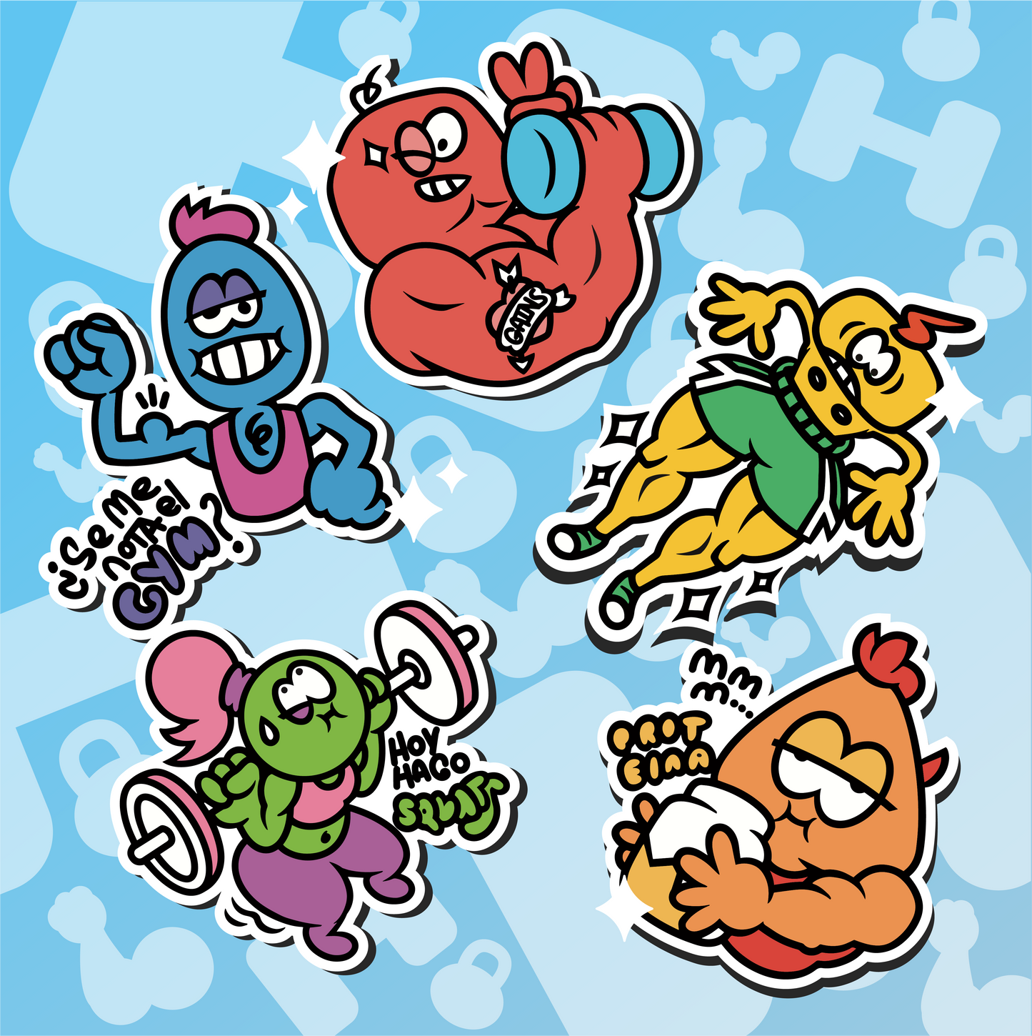 Pack Completo de GymBros (5 Stickers)